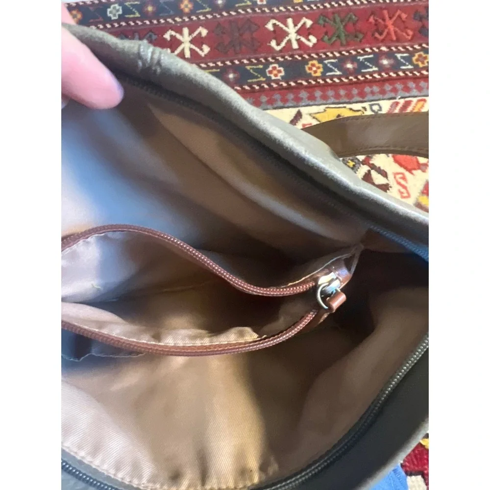 The Sak Slate Gray Leather Hobo Crossbody Bag with Chevron Guitar Strap